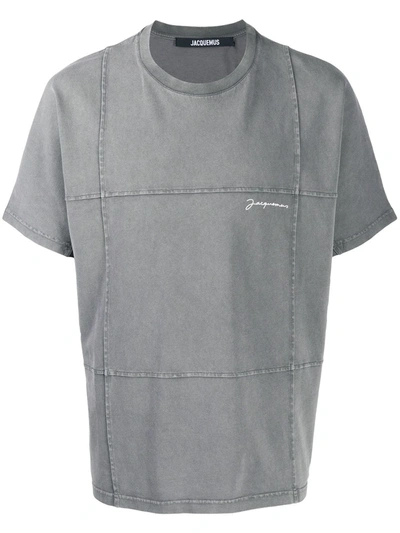 Jacquemus Logo-print Panelled Cotton-jersey T-shirt In Grey