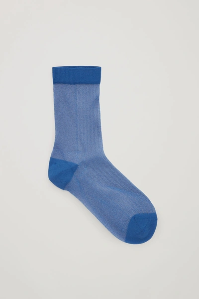 Cos Sheer Lurex Ankle Socks In Blue