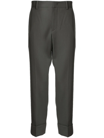 Solid Homme Cropped Turn Up Trousers In Green