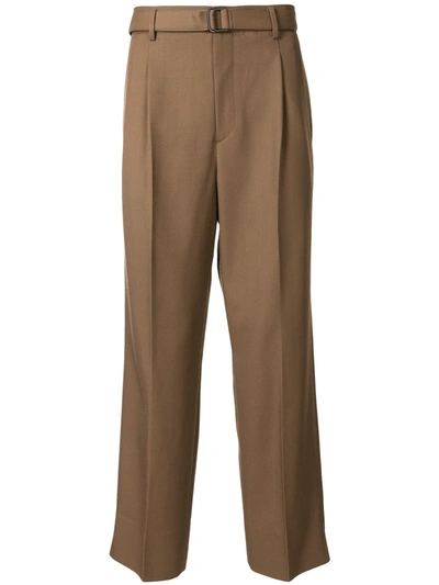 Solid Homme High-waisted Straight Leg Trousers In Brown