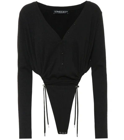 Y/project Ribbed Drawstrings Bodysuit In Black