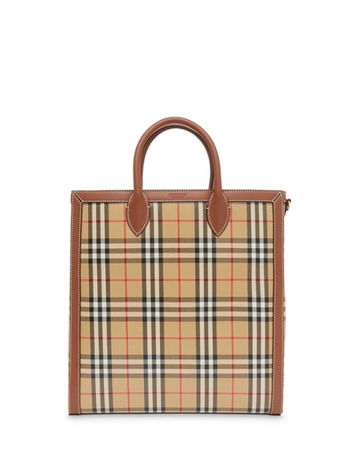 Burberry Vintage Check Canvas Tote Bag In Neutrals