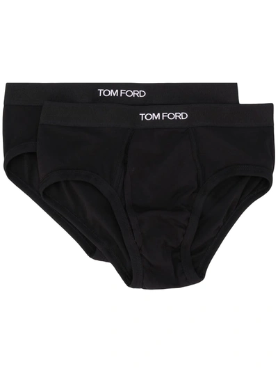 Tom Ford Men's 2-pack Solid Jersey Logo-waist Briefs In Black