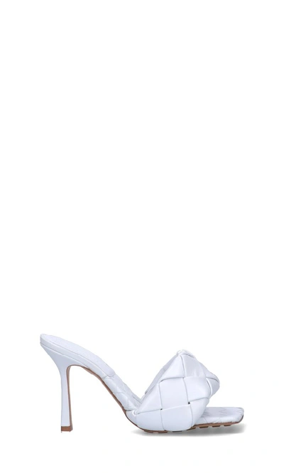 Bottega Veneta 90mm Lido Woven Leather Slide Sandals In White