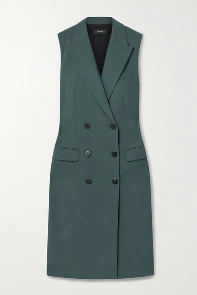 Theory Double-breasted Stretch-wool Vest In Forest Green