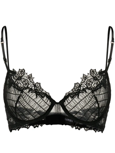 La Perla Floral Groove Lace And Stretch Silk-trimmed Tulle Underwired Soft-cup Bra In Black