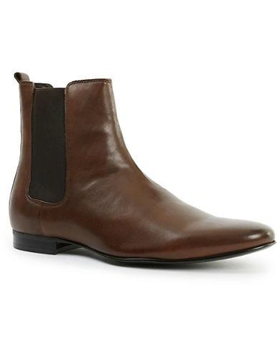 Topman Leather Chelsea Boots In Brown