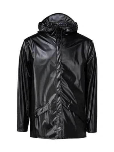 Rains Hooded Mackintosh In Shiny Black
