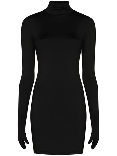 Vetements Stretch Turtleneck Mini Dress W/gloves In Black