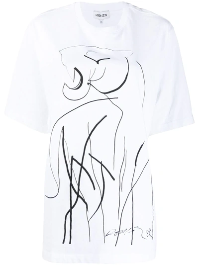Kenzo White Júlio Pomar Tiger Drawing T-shirt In White,black