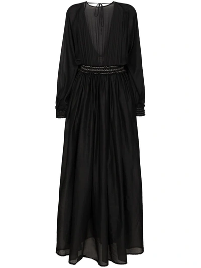 Escvdo Borneo Gathered Cotton Maxi Dress In Black