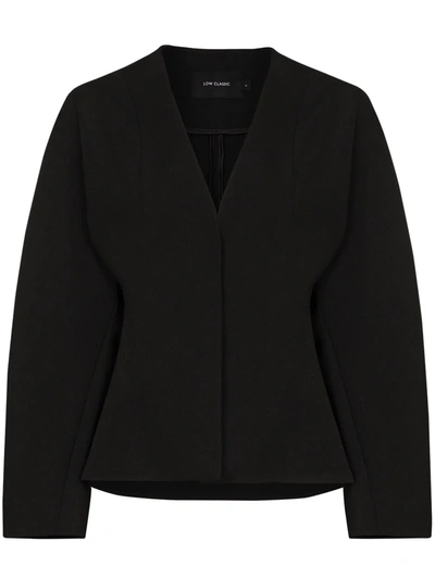 Low Classic Collarless Single-breasted Jacket In Black