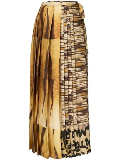 Pierre-louis Mascia Mixed-print Pleated Skirt In Gold