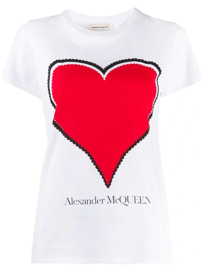 Alexander Mcqueen Heart Print Cotton Jersey T-shirt In White,red,black