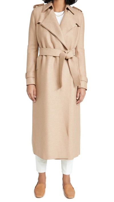 Harris Wharf London Women Long Maxi Coat Pressed Wool With Polaire Lining In Tan
