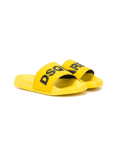 Dsquared2 Teen Logo Pool Slides In Yellow