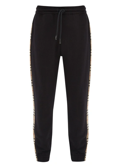 Burberry Checkford Side-striped Loopback-cotton Track Pants In Black