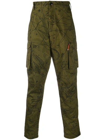 Givenchy Map-print Cotton-twill Cargo Trousers In Green