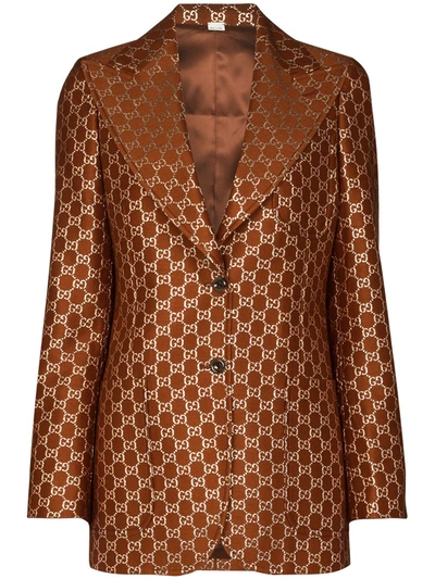 Gucci Gg Jacquard Single-breasted Blazer In Brown