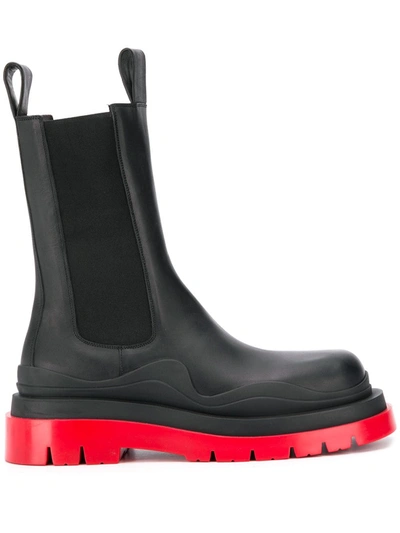 Bottega Veneta Leather Chelsea Boots W/ Layered Sole In Black