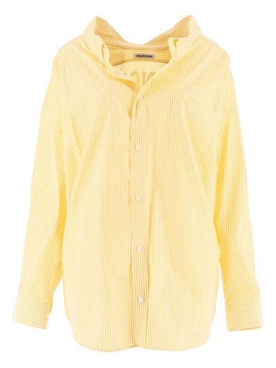 Balenciaga Yellow Open Collar Striped Shirt