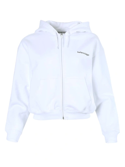 Balenciaga Cropped Zip Up Hoodie In White