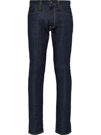 Prada Five-pocket Stretch-denim Trousers In Blue