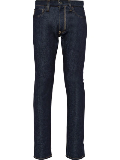 Prada Five-pocket Stretch-denim Trousers In Navy