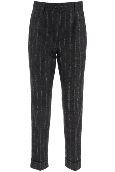 Dolce & Gabbana Pinstripe Trousers In Black,brown,grey