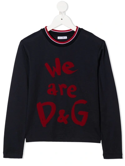 Dolce & Gabbana Kids' We Are D&g-print Sweatshirt In Blue