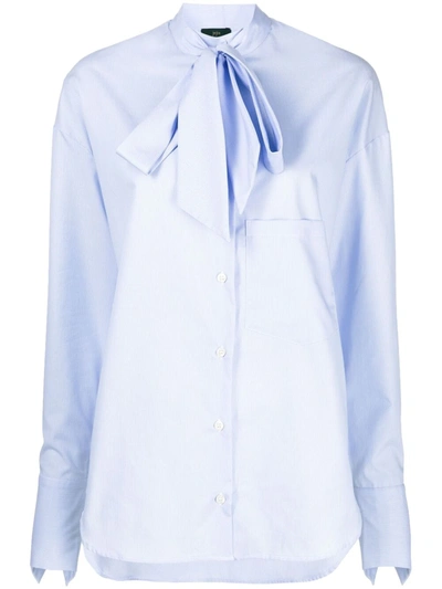 Jejia Pussybow-collar Cotton Shirt In Light Blue