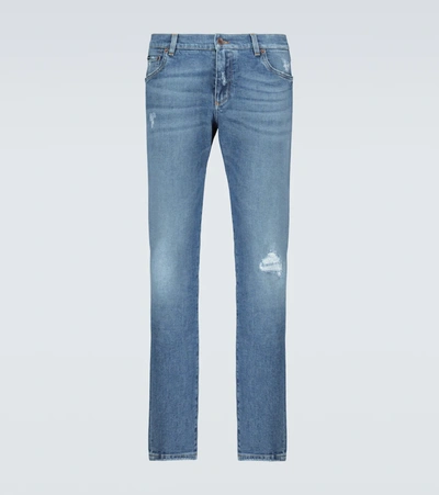 Dolce & Gabbana Distressed Slim-fit Jeans In Blu