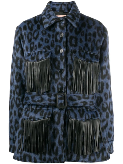 Andamane Vita Fringed Leopard Print Jacket In Blue