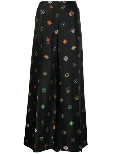 Kirin Jacquard Logo Wide-leg Trousers In Black