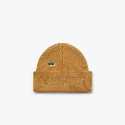 Lacoste Unisex  Live Embroidered Wool Blend Beanie In Beige