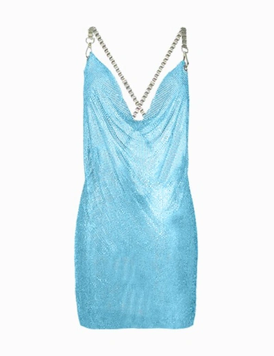 Dan More Aqua Crystals Embellished Mini Dress In Blue