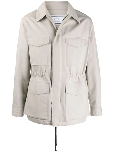 Ami Alexandre Mattiussi Patch Pockets Bonded Parka In Neutrals