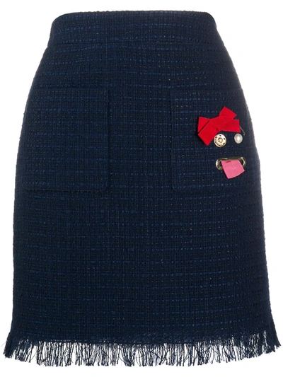 Boutique Moschino Navy Embellished Tweed Mini Skirt In Blue