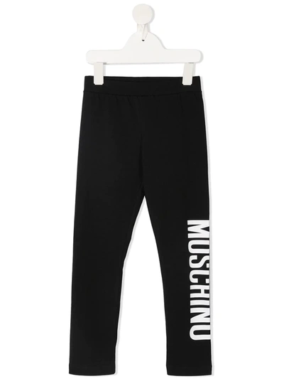 Moschino Kids' Logo-print Stretch-cotton Leggings In Black