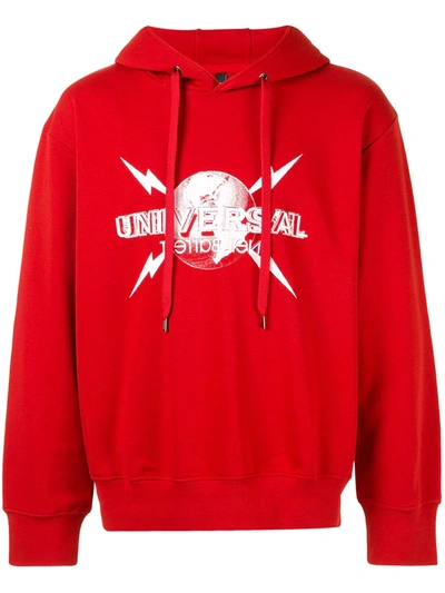 Neil Barrett Universal Logo Print Cotton Blend Hoodie In Red