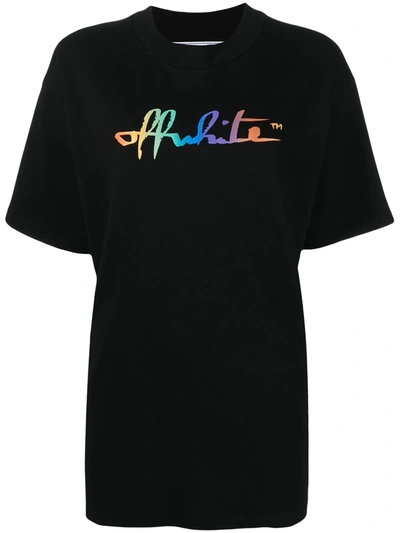 Off-white Rainbow Script Logo Print Tomboy T-shirt In Black