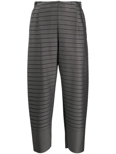 Issey Miyake Striped Cropped Trousers In Grey