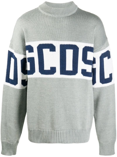 Gcds Logo Knit Round Neck Jumper In Grey