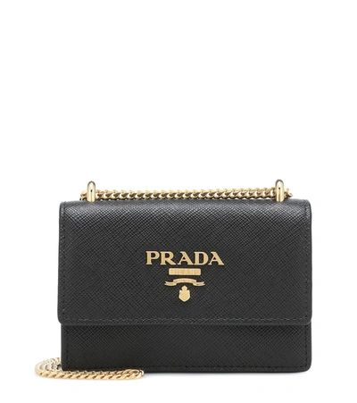 Prada Micro Leather Shoulder Bag In Black