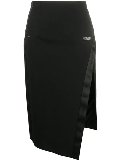 Off-white Logo-print Side-slit Skirt In Black