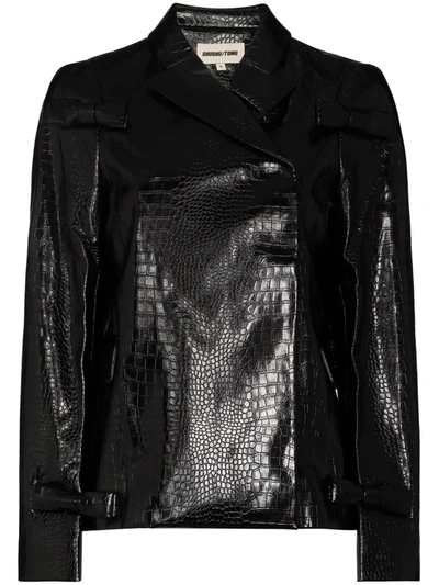 Shushu-tong Crocodile-embossed Double-breasted Jacket In Black