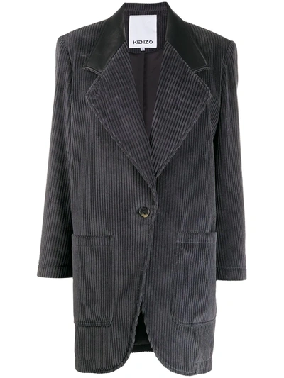 Kenzo Single-breasted Corduroy Coat In Grey