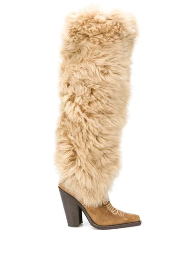 Dsquared2 Faux-fur Pointed Boots In Brown