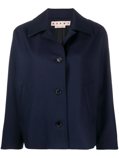 Marni Pleat-detail Wool Jacket In Blue