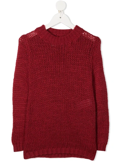 Touriste Kids' Round Neck Purl Knit Jumper In Red